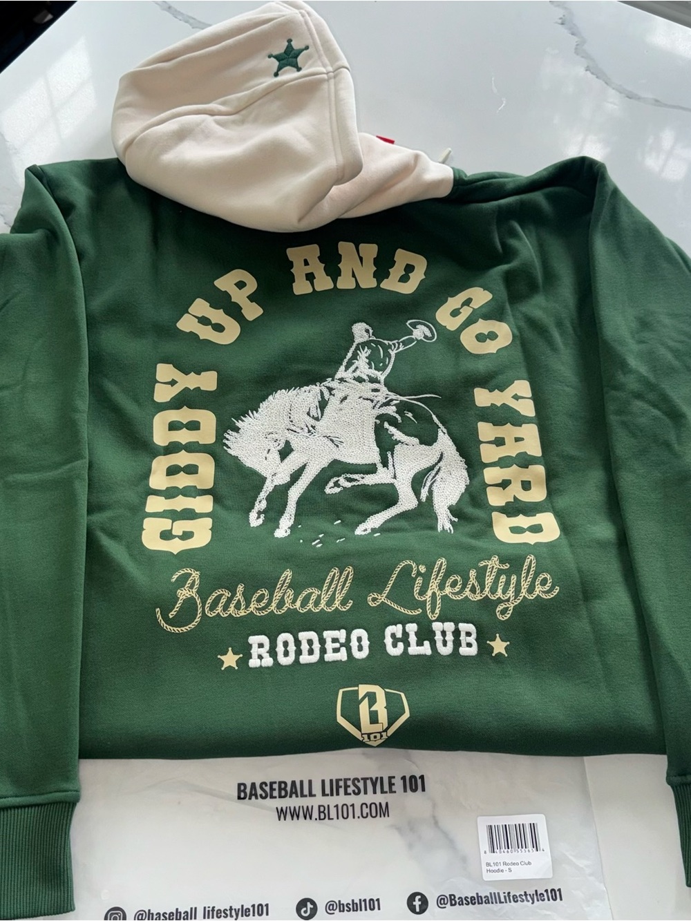 Baseball Lifestyle Rodeo Club Green & Cream Pullover Hoodie
